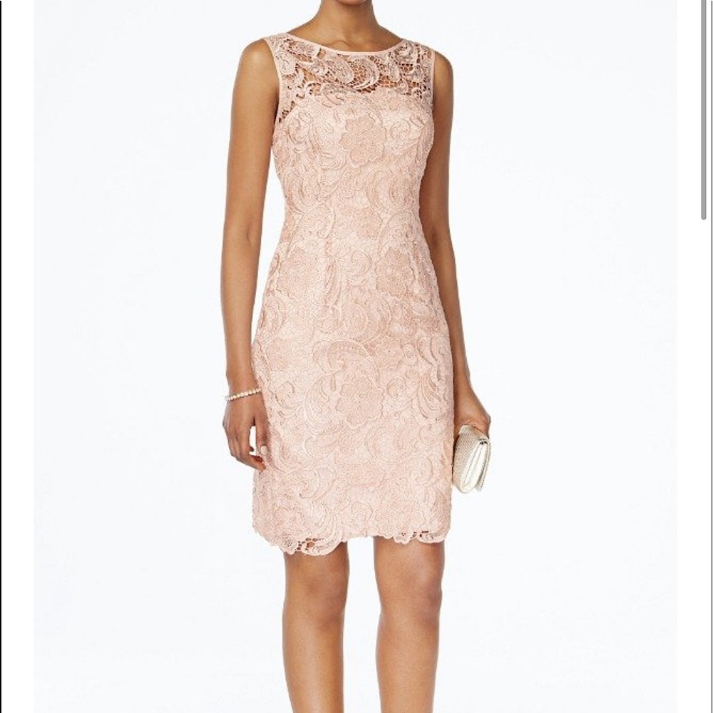 BLUSH LACE high neck sheath cocktail dress UEC